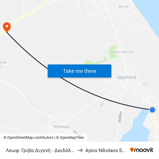 Λεωφ. Γρίβα Διγενή - Δαιδάλου to Ayios Nikolaos SBA map