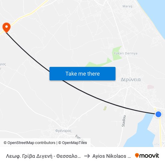 Λεωφ. Γρίβα Διγενή - Θεσσαλονίκης to Ayios Nikolaos SBA map