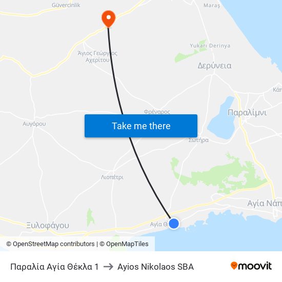 Παραλία Αγία Θέκλα 1 to Ayios Nikolaos SBA map