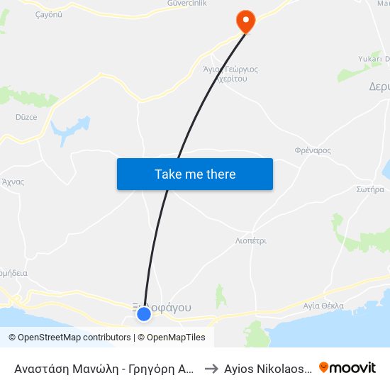 Αναστάση Μανώλη - Γρηγόρη Αυξεντίου to Ayios Nikolaos SBA map