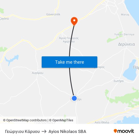 Γεώργιου Κάρυου to Ayios Nikolaos SBA map