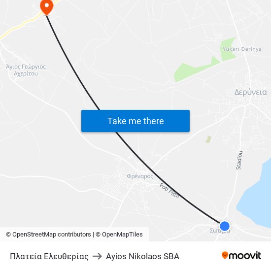 Πλατεία Ελευθερίας to Ayios Nikolaos SBA map