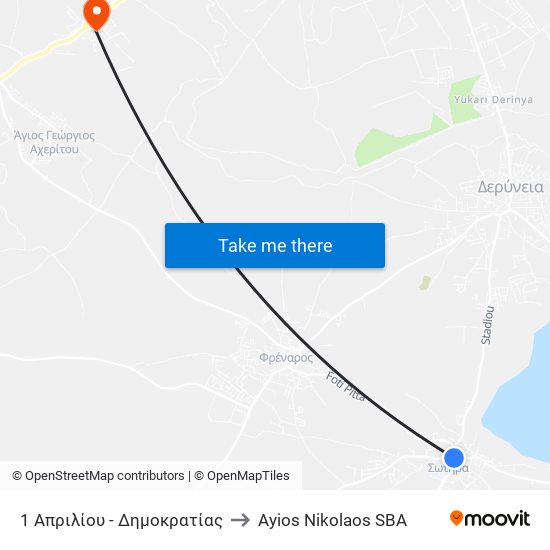 1 Απριλίου - Δημοκρατίας to Ayios Nikolaos SBA map