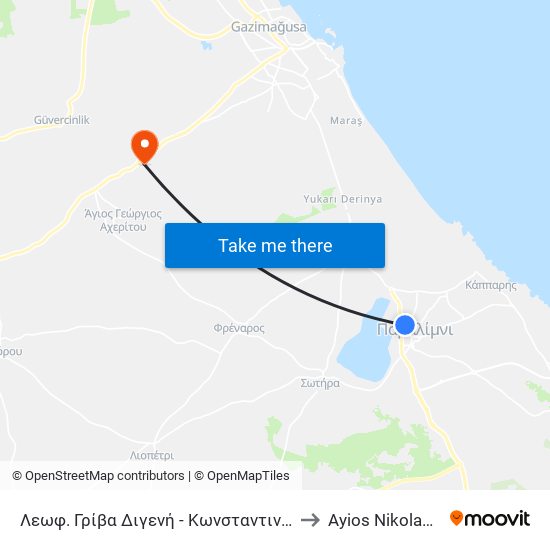 Λεωφ. Γρίβα Διγενή - Κωνσταντινουπόλεως 2 to Ayios Nikolaos SBA map