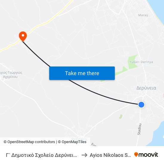 Γ´ Δημοτικό Σχολείο Δερύνειας 2 to Ayios Nikolaos SBA map