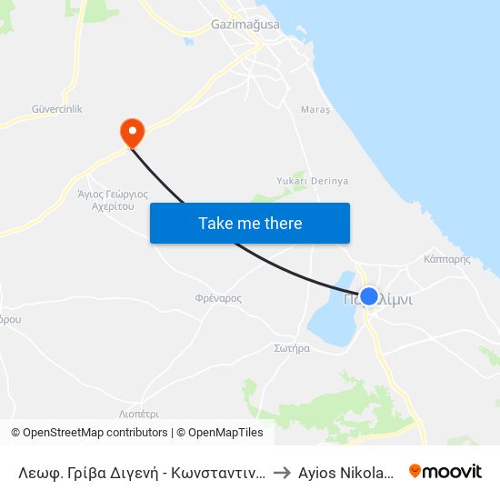 Λεωφ. Γρίβα Διγενή - Κωνσταντινουπόλεως 1 to Ayios Nikolaos SBA map