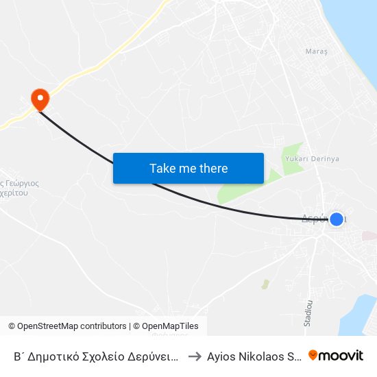 Β´ Δημοτικό Σχολείο Δερύνειας 2 to Ayios Nikolaos SBA map
