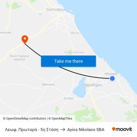 Λεωφ. Πρωταρά - 5η Στάση to Ayios Nikolaos SBA map