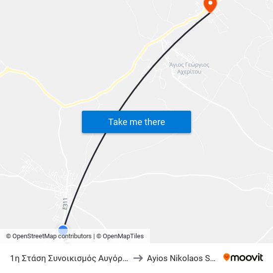 1η Στάση Συνοικισμός Αυγόρου to Ayios Nikolaos SBA map