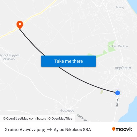 Στάδιο Αναγέννησης to Ayios Nikolaos SBA map