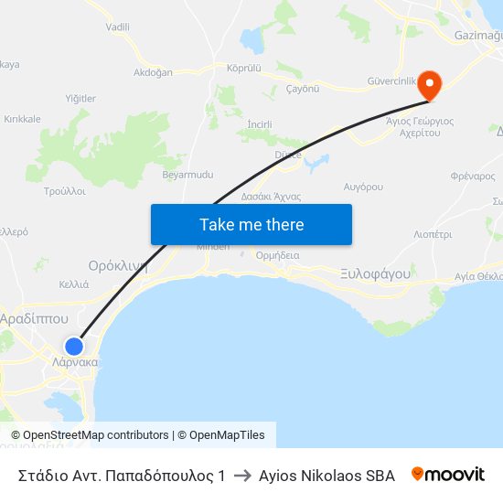 Στάδιο Αντ. Παπαδόπουλος 1 to Ayios Nikolaos SBA map