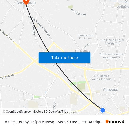 Λεωφ. Γεώργ. Γρίβα Διγενή - Λεωφ. Θεσσαλονίκης to Aradíppou map