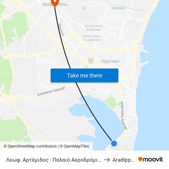 Λεωφ. Αρτέμιδος - Παλαιό Αεροδρόμιο 1 to Aradíppou map