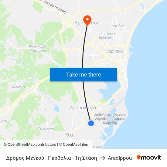 Δρόμος Μενεού - Περβόλια - 1η Στάση to Aradíppou map