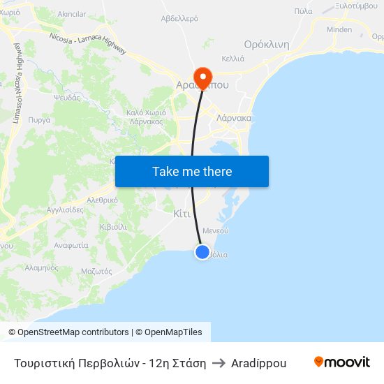 Τουριστική Περβολιών - 12η Στάση to Aradíppou map