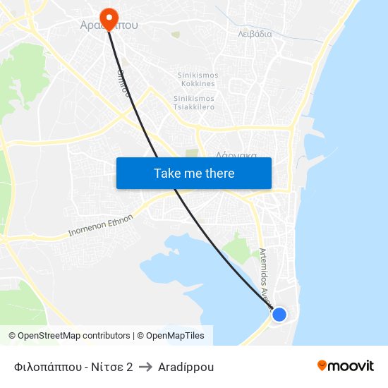 Φιλοπάππου - Νίτσε 2 to Aradíppou map
