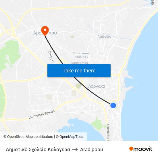 Δημοτικό Σχολείο Καλογερά to Aradíppou map