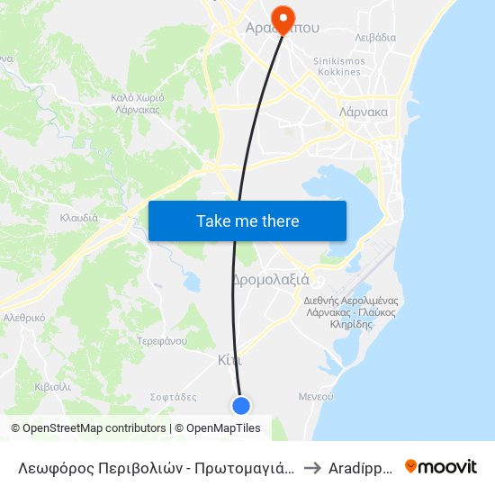 Λεωφόρος Περιβολιών - Πρωτομαγιάς 1 to Aradíppou map