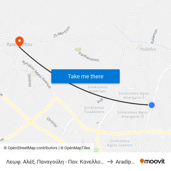 Λεωφ. Αλέξ. Παναγούλη - Παν. Κανελλοπούλου to Aradíppou map