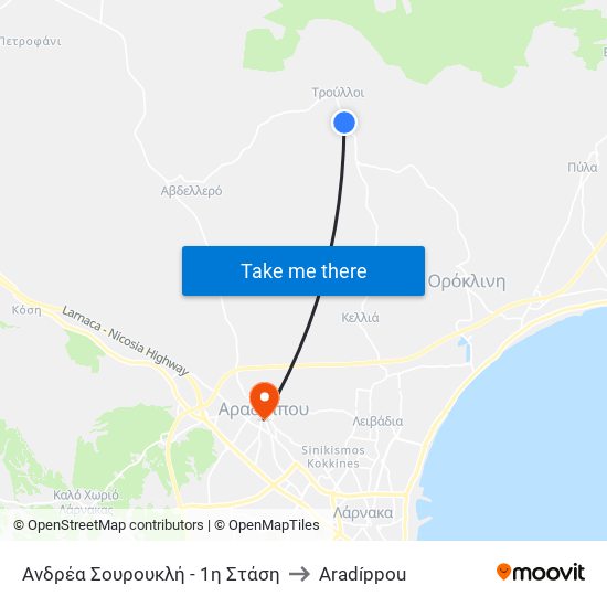 Ανδρέα Σουρουκλή - 1η Στάση to Aradíppou map