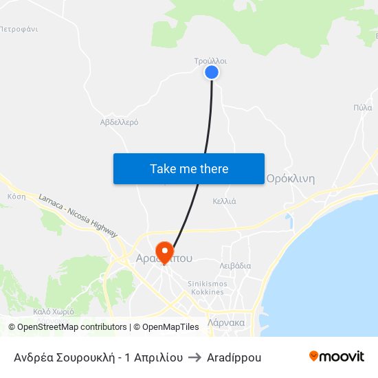 Ανδρέα Σουρουκλή - 1 Απριλίου to Aradíppou map