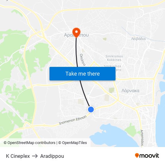 Κ Cineplex to Aradíppou map