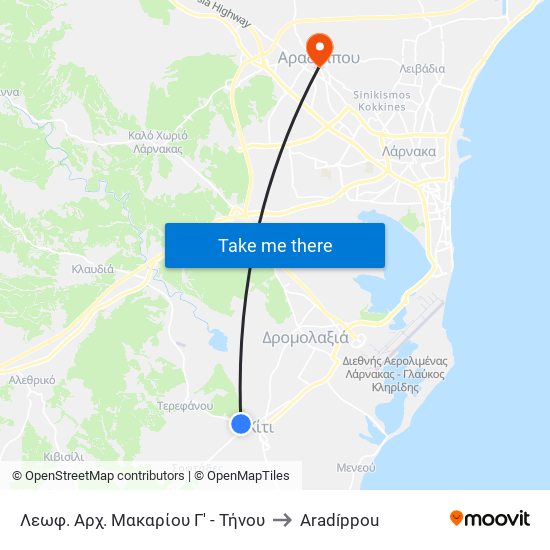 Λεωφ. Αρχ. Μακαρίου Γ' - Τήνου to Aradíppou map