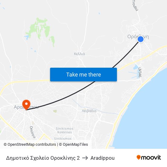 Δημοτικό Σχολείο Οροκλίνης 2 to Aradíppou map