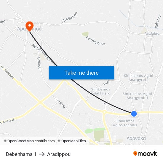 Debenhams 1 to Aradíppou map