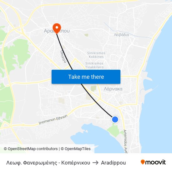 Λεωφ. Φανερωμένης - Κοπέρνικου to Aradíppou map