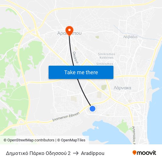 Δημοτικό Πάρκο Οδησσού 2 to Aradíppou map