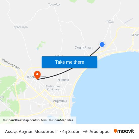 Λεωφ. Αρχιεπ. Μακαρίου Γ´ - 4η Στάση to Aradíppou map