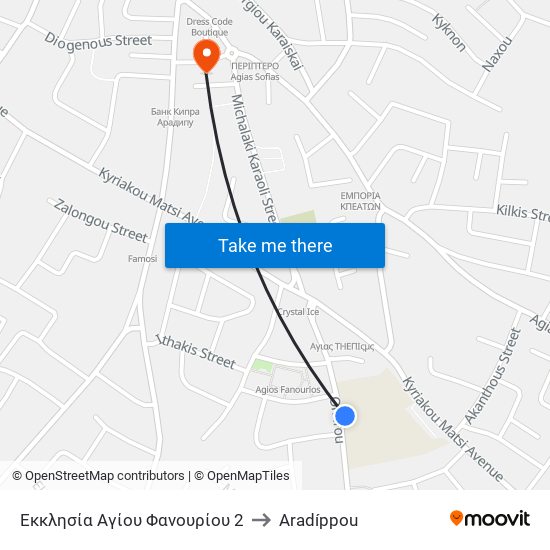 Εκκλησία Αγίου Φανουρίου 2 to Aradíppou map