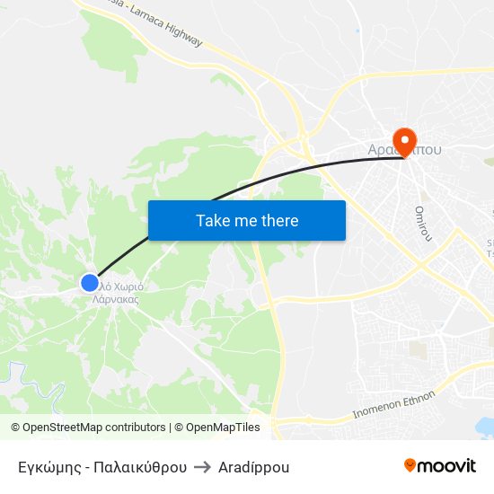 Εγκώμης - Παλαικύθρου to Aradíppou map