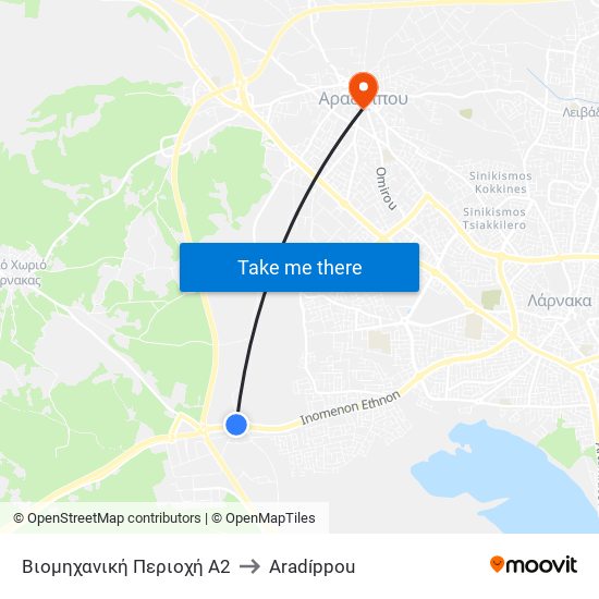 Βιομηχανική Περιοχή Α2 to Aradíppou map