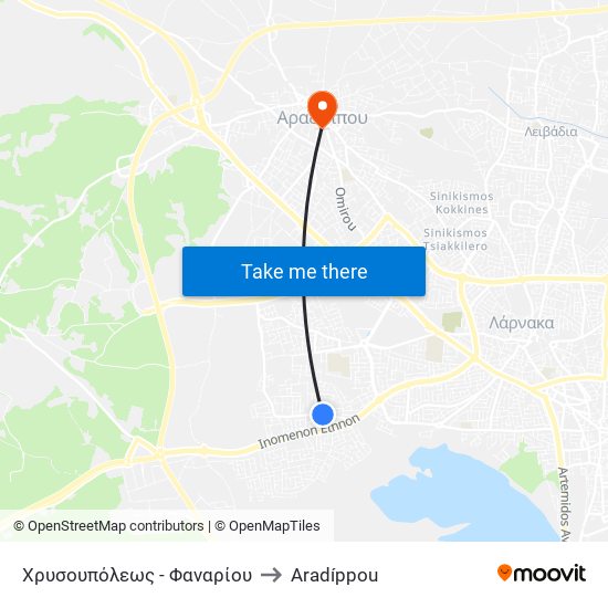 Χρυσουπόλεως - Φαναρίου to Aradíppou map