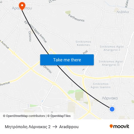 Μητρόπολη Λάρνακας 2 to Aradíppou map