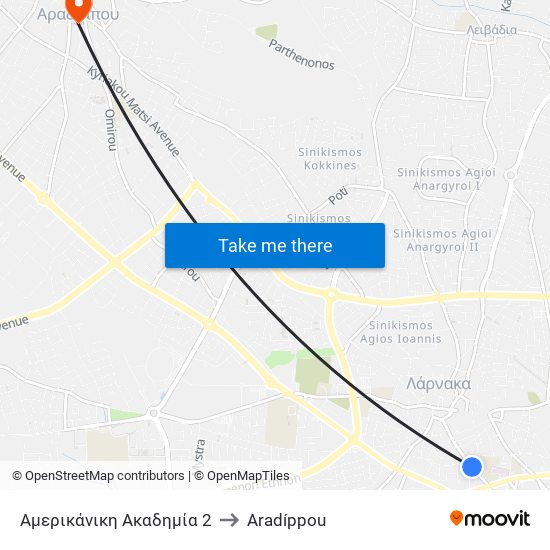 Αμερικάνικη Ακαδημία 2 to Aradíppou map