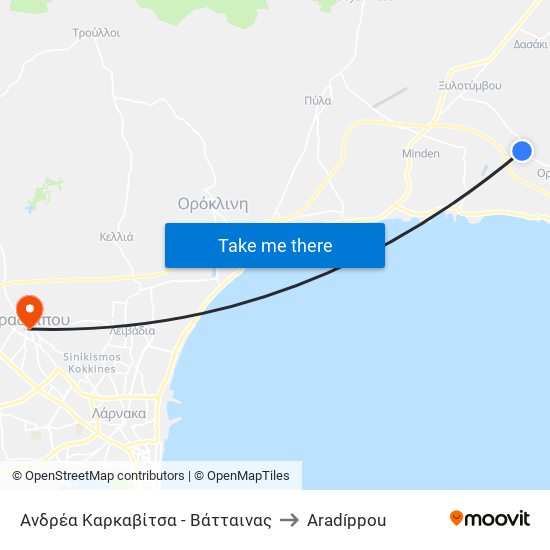 Ανδρέα Καρκαβίτσα - Βάτταινας to Aradíppou map