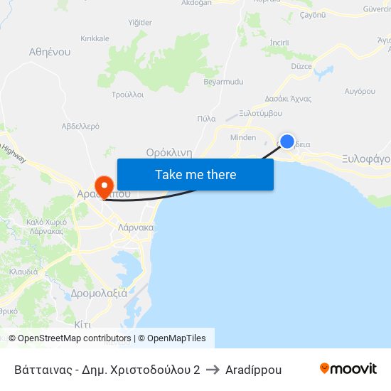 Βάτταινας - Δημ. Χριστοδούλου 2 to Aradíppou map