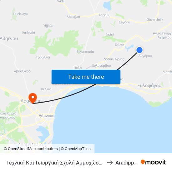 Τεχνική Και Γεωργική Σχολή Αμμοχώστου 2 to Aradíppou map