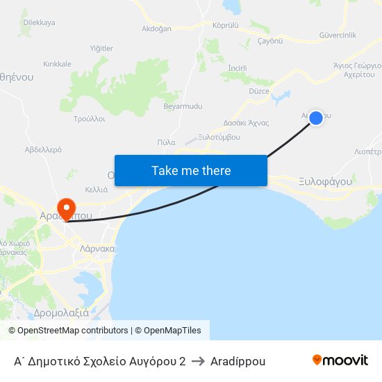 Α´ Δημοτικό Σχολείο Αυγόρου 2 to Aradíppou map