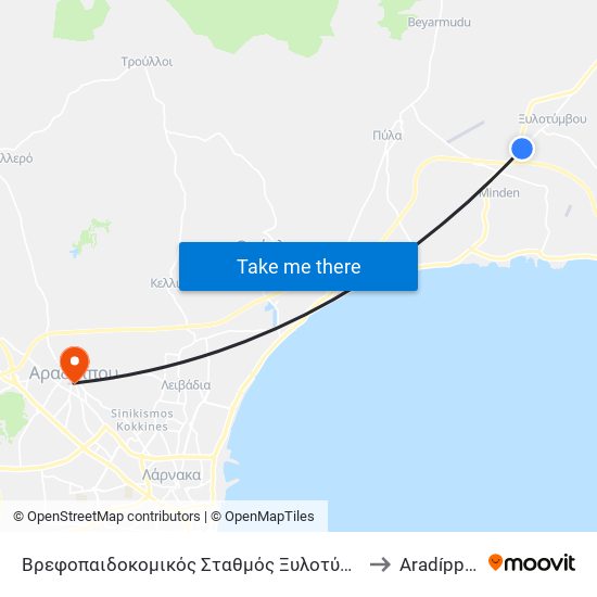 Βρεφοπαιδοκομικός Σταθμός Ξυλοτύμβου to Aradíppou map