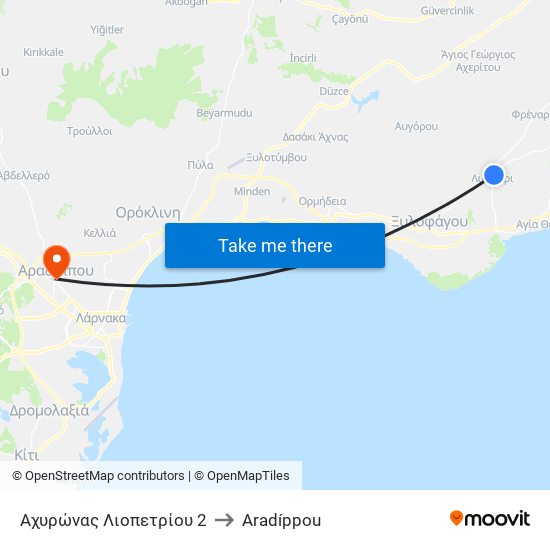 Αχυρώνας Λιοπετρίου 2 to Aradíppou map