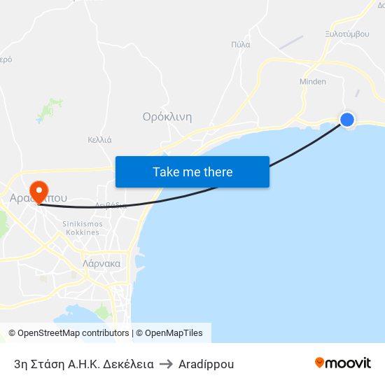 3η Στάση Α.Η.Κ. Δεκέλεια to Aradíppou map