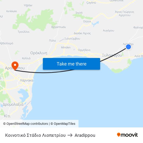 Κοινοτικό Στάδιο Λιοπετρίου to Aradíppou map
