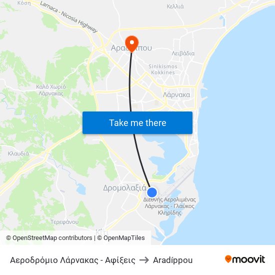 Αεροδρόμιο Λάρνακας - Αφίξεις to Aradíppou map