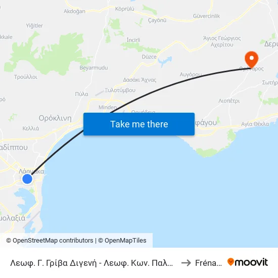 Λεωφ. Γ. Γρίβα Διγενή - Λεωφ. Κων. Παλαιολόγου 1 to Frénaros map