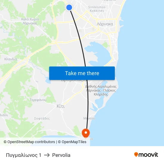Πυγμαλίωνος 1 to Pervolia map