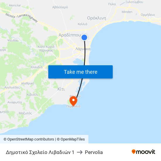 Δημοτικό Σχολείο Λιβαδιών 1 to Pervolia map